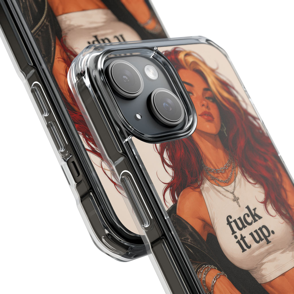Clear Magnetic Phone Case — 'Fuck It Up.' Graphic Punk Girl Design