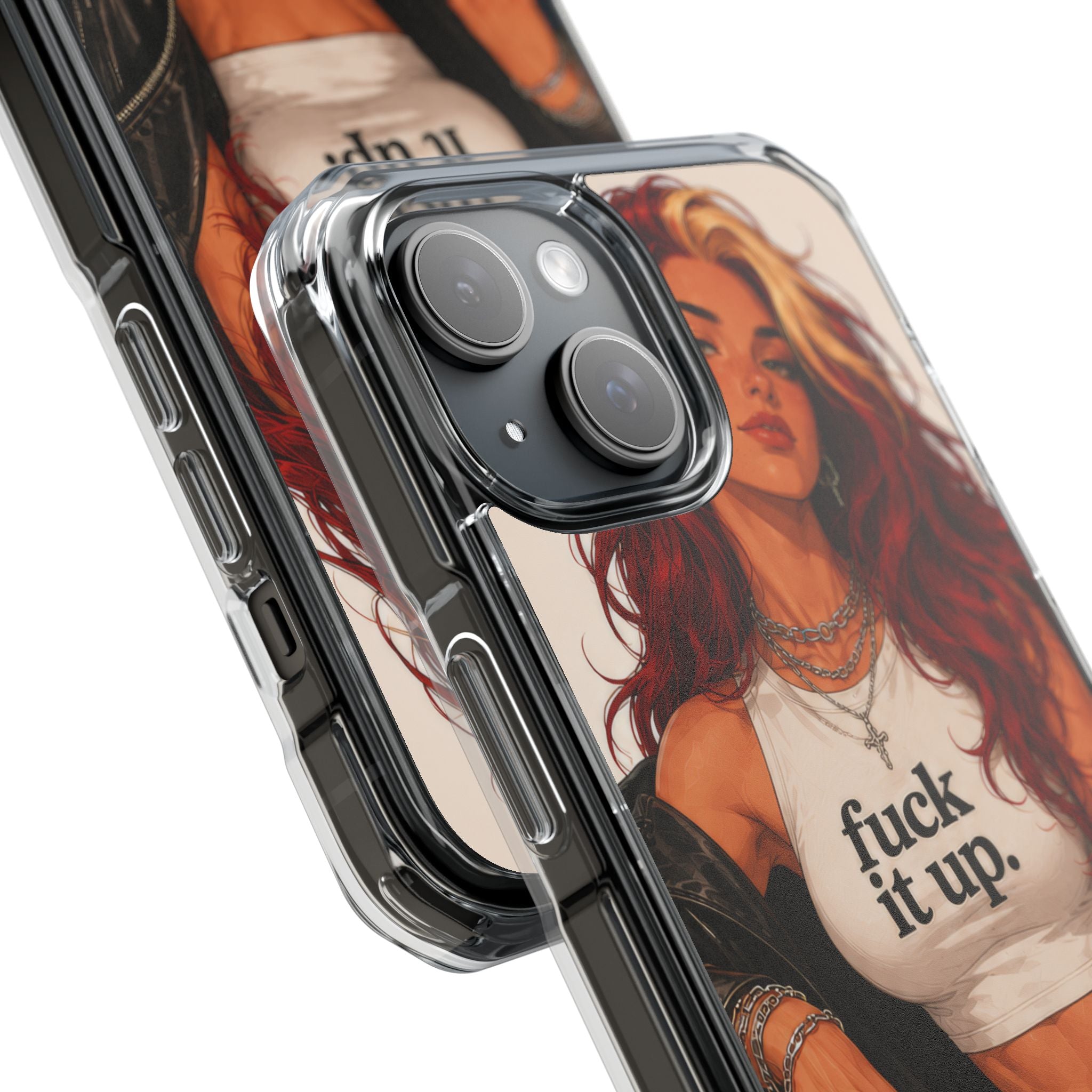 Clear Magnetic Phone Case — 'Fuck It Up.' Graphic Punk Girl Design