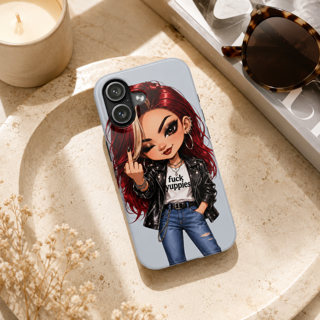 Tough Phone Case — Red-Haired Girl Peace Sign Illustration