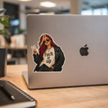 Square Sticker — Edgy Redhead Illustration with “Fuck It Up” Tee