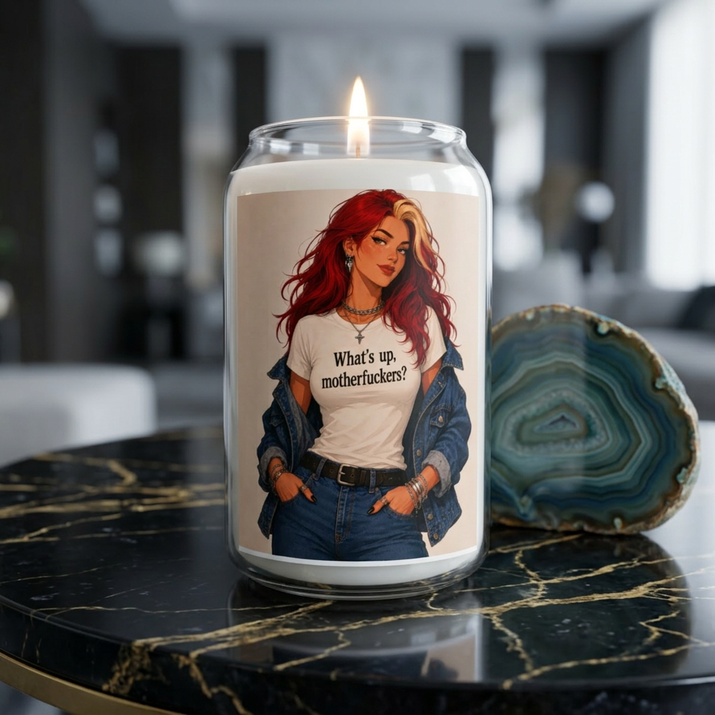 Soy Scented Candle — Redhead Graphic with 'What's up' Tee (13.75 oz)