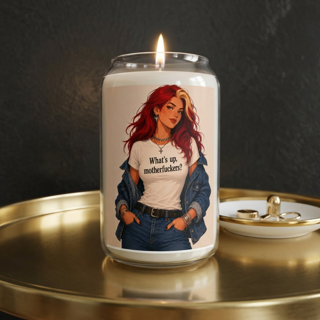 Soy Scented Candle — Redhead Graphic with 'What's up' Tee (13.75 oz)