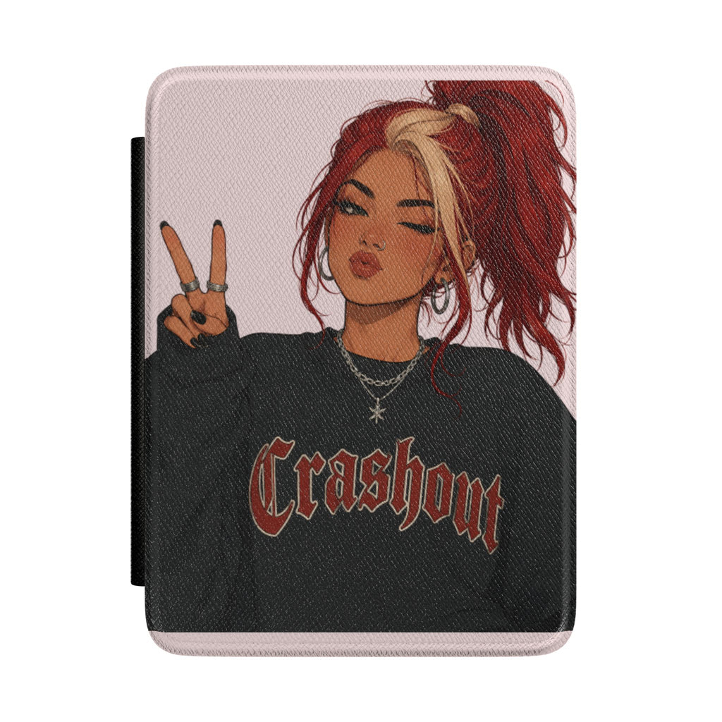 Kindle Case — Edgy Girl Peace Sign Illustration Cover ("Crashout")