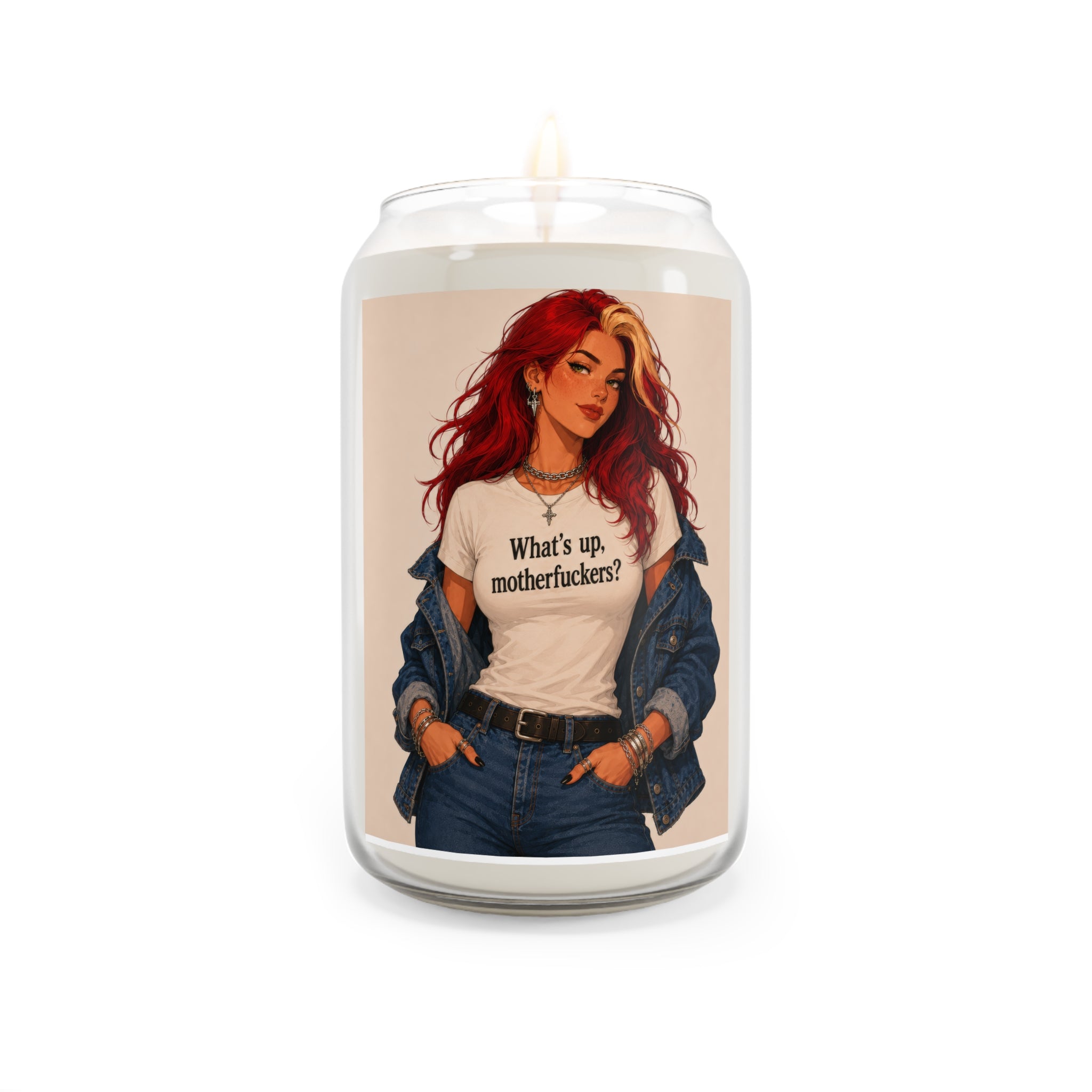 Soy Scented Candle — Redhead Graphic with 'What's up' Tee (13.75 oz)